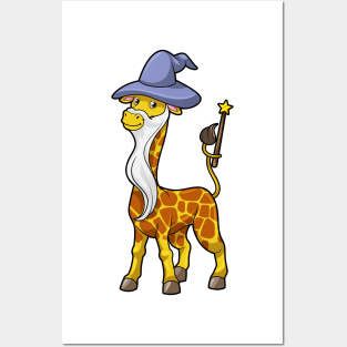 Giraffe as Wizard with Magic wand & Hat Posters and Art